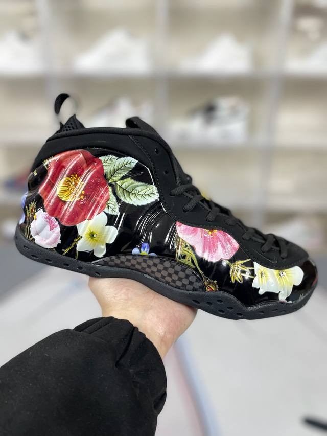 H版公司级 Nike Foamposite One Floral 花卉喷 中帮 复古篮球鞋 男女同款 黑色 喷泡 地表最强性价比版本 完美清洁度 整双鞋延续当年