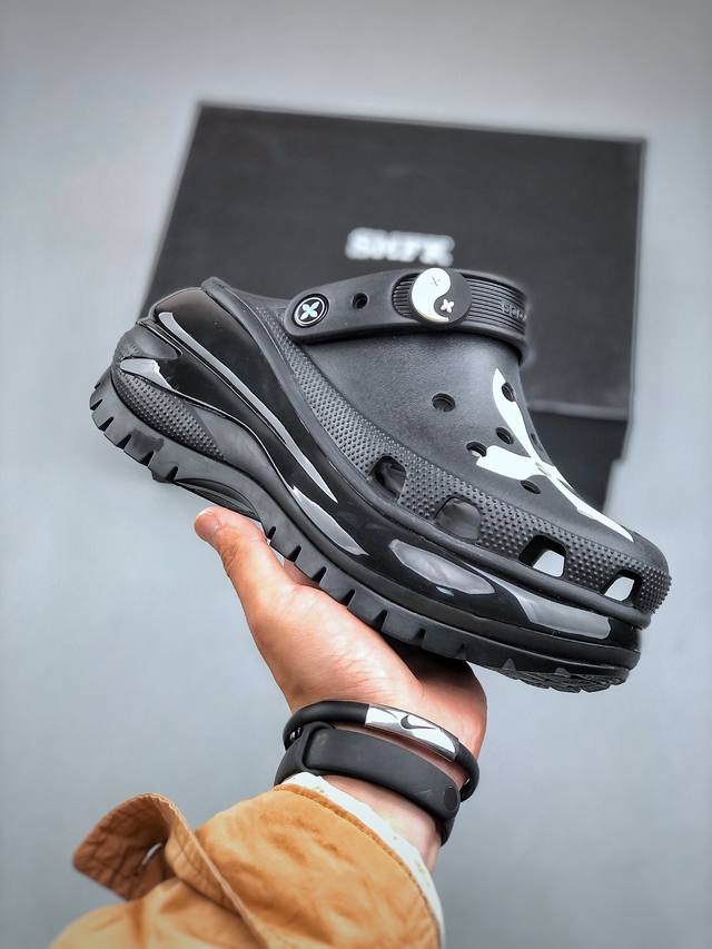 Smfk X Crocs 联名系列光轮十字花厚底增高洞洞鞋女款 黑白尺码，尺码：34-40