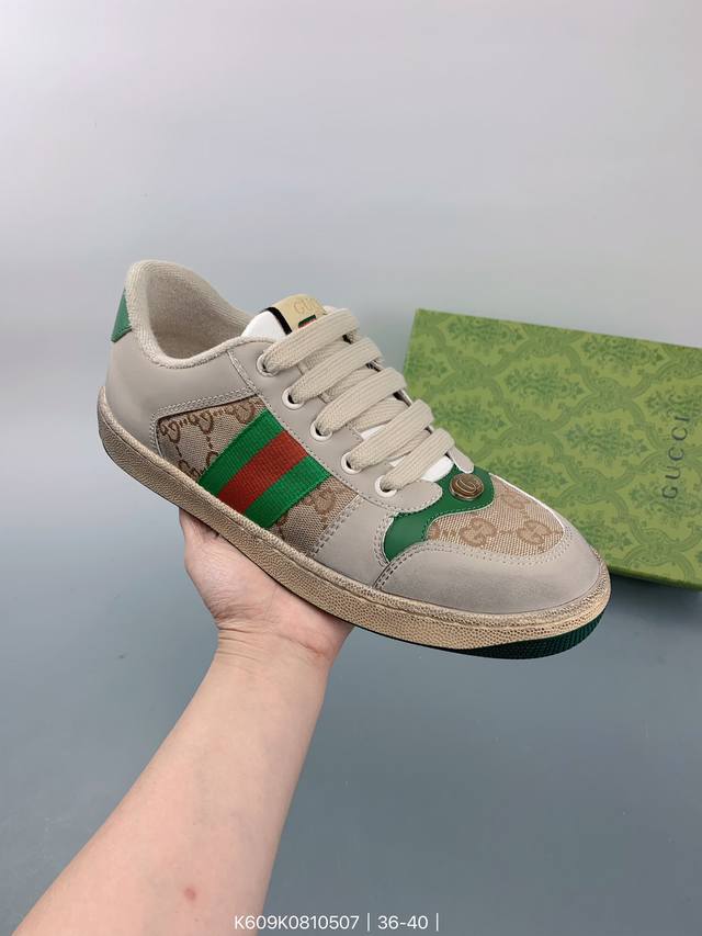 Gucci Distressed Screener Sneaker 古驰小脏鞋系列 经典原型复古百搭做旧小脏板鞋 Size：如图 编码：K609K0810507