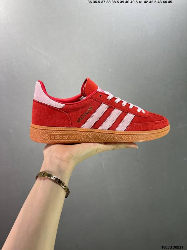 Adidas Ordinals Handball Spzl 红粉 此款鞋采用近几年比较流行的版型设计，外观时尚大气。鞋底采用耐磨的材质，穿上它，让您感觉到舒适的