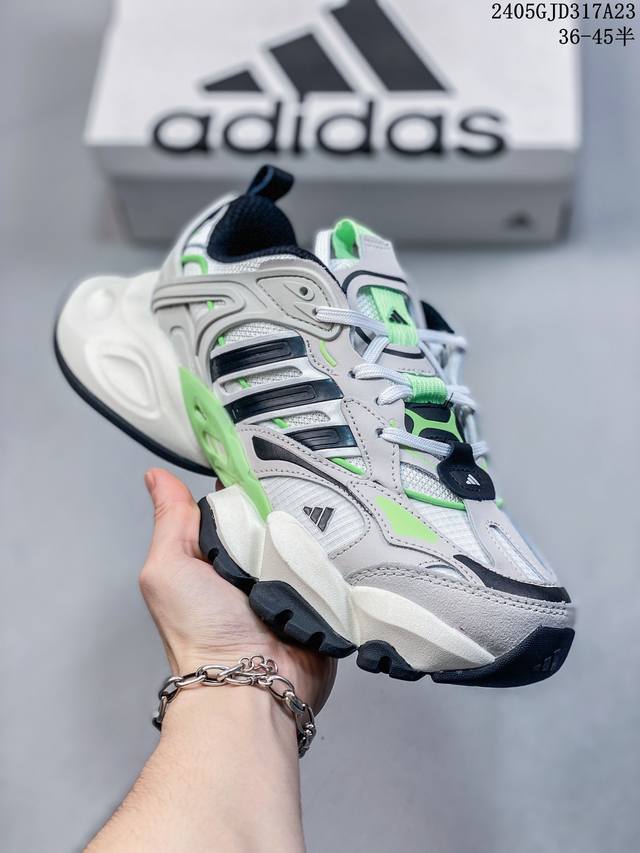 Adidas Xlg Runner Deluxe舒适百搭皮革减震低帮休闲跑步鞋男女同款灰黑绿 5Gjd317A23