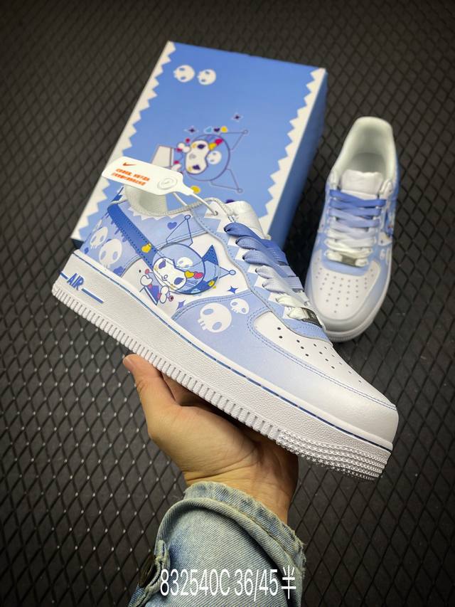 C Doraemon X Nk Air Force 1'07 Low 小巫女联名款 骷髅头 渐变白蓝 空军一号低帮休闲板鞋 Cw2288-111 #定制皮料 纯